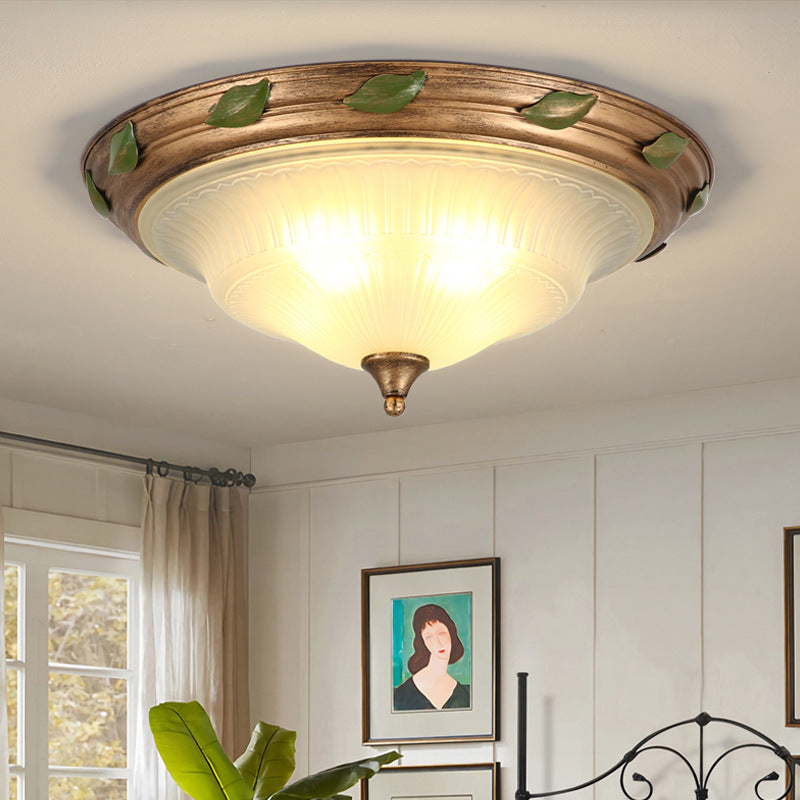 Traditional European Iron Glass Cone-Shaped 3/4/5-Light Flush Mount Ceiling Light For Living Room Or Bedroom