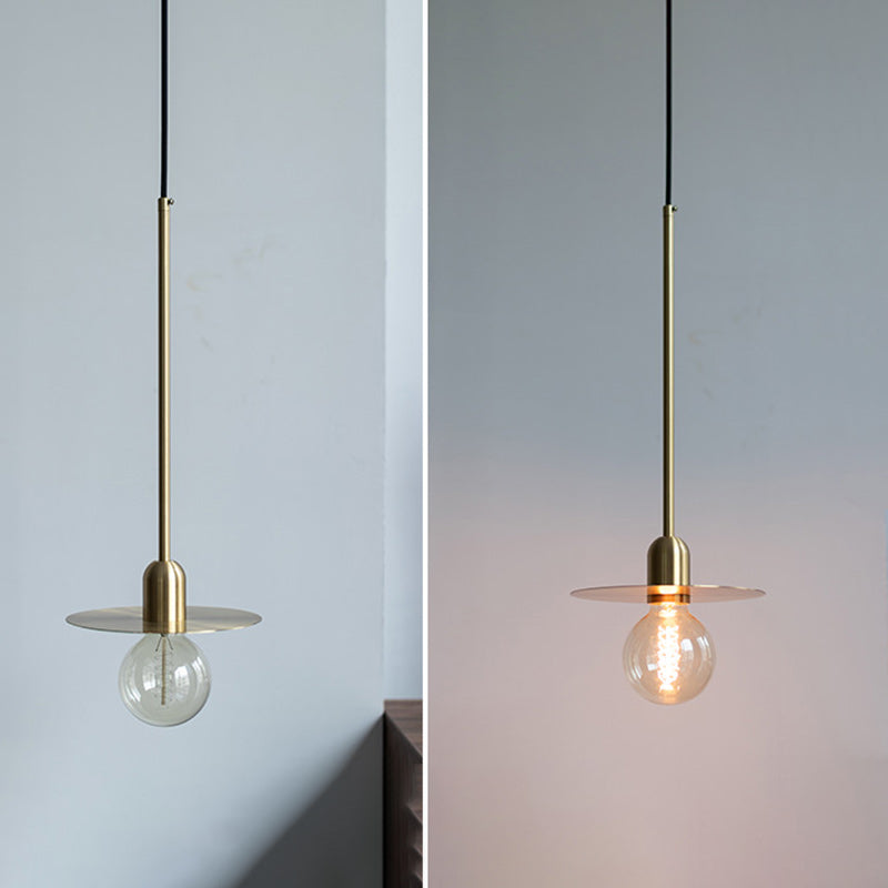 Modern Minimalist Round Copper Glass 1-Light Pendant Light For Living Room