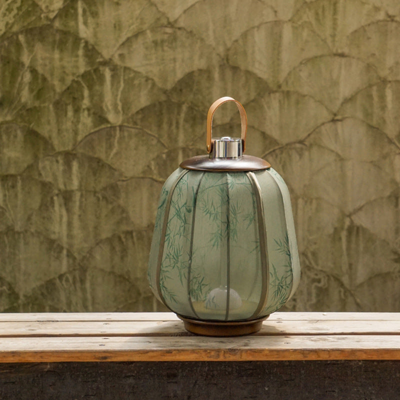 Traditional Chinese Cylinder Wood Fabric LED Table Lamp For Living Room