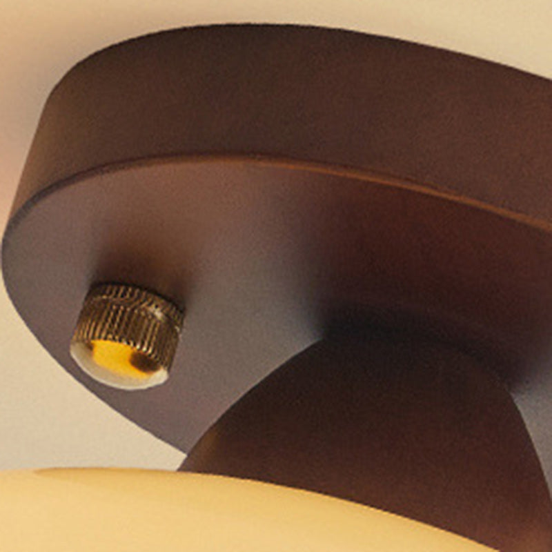 Traditional Vintage Dome Iron Wood Glass 1-Light Semi-Flush Mount Ceiling Light For Living Room