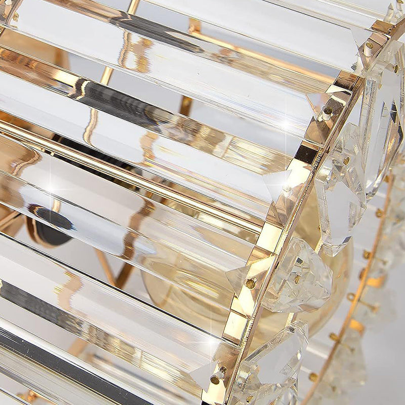 Contemporary Luxury Cylinder Steel Crystal 1-Light Semi-Flush Mount Ceiling Light For Living Room