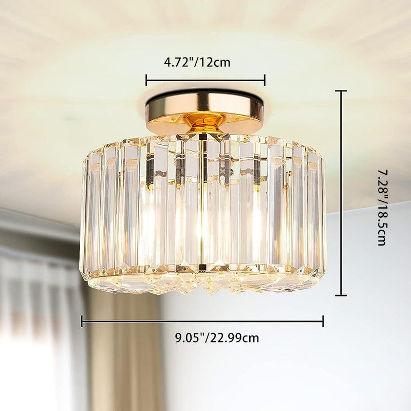 Contemporary Luxury Cylinder Steel Crystal 1-Light Semi-Flush Mount Ceiling Light For Living Room