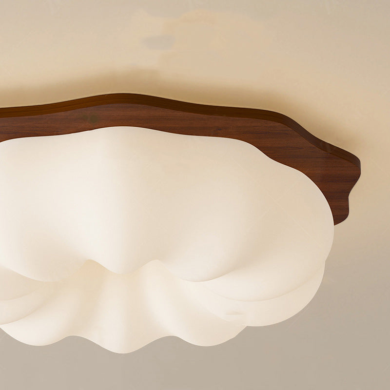 Contemporary Creative Round Wood Plastic LED Flush Mount Ceiling Light For Living Room