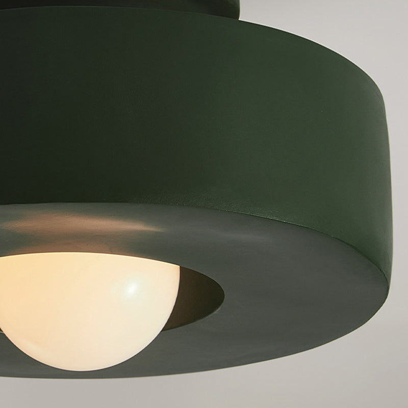 Contemporary Nordic Round Plastic 1-Light Semi-Flush Mount Ceiling Light For Living Room