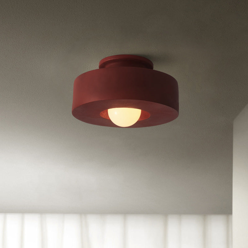 Contemporary Nordic Round Plastic 1-Light Semi-Flush Mount Ceiling Light For Living Room