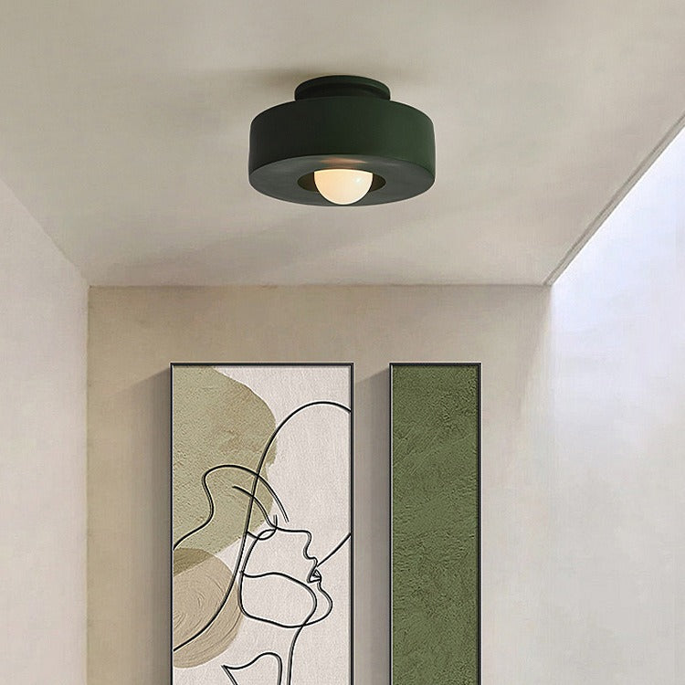 Contemporary Nordic Round Plastic 1-Light Semi-Flush Mount Ceiling Light For Living Room