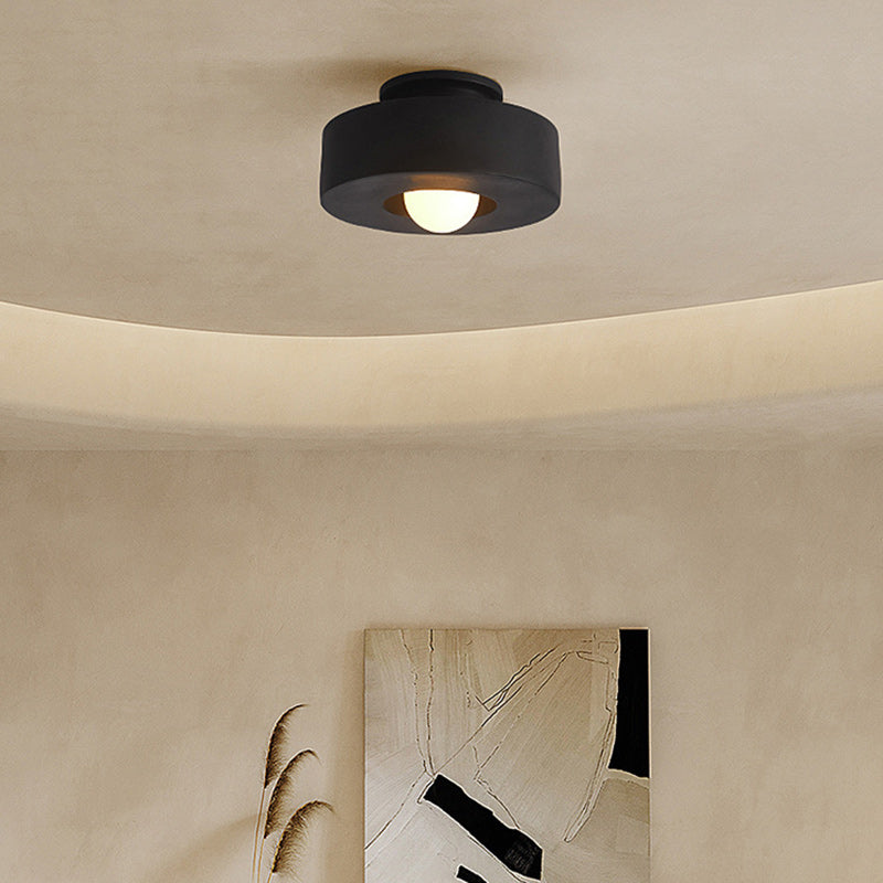 Contemporary Nordic Round Plastic 1-Light Semi-Flush Mount Ceiling Light For Living Room
