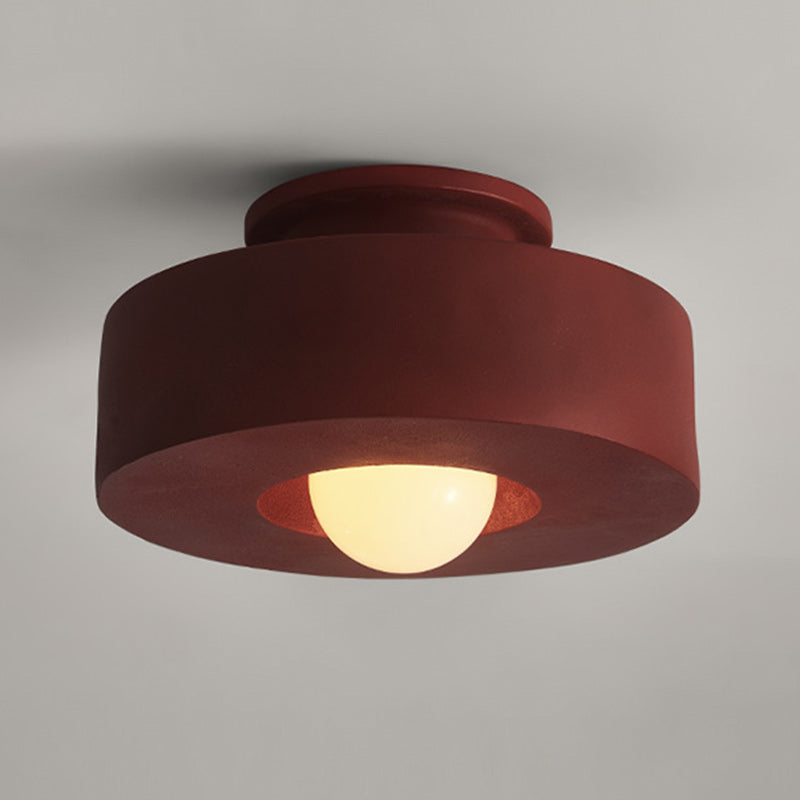 Contemporary Nordic Round Plastic 1-Light Semi-Flush Mount Ceiling Light For Living Room