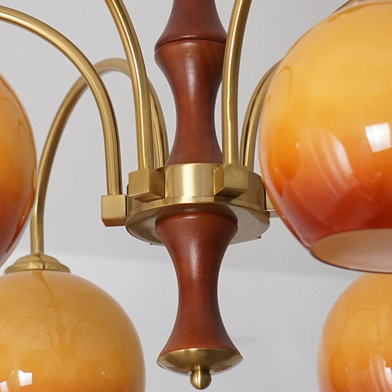 伝統的なヴィンテージオーバルアイアンウッドガラス3/6ライトシャンデリア(リビングルーム用)