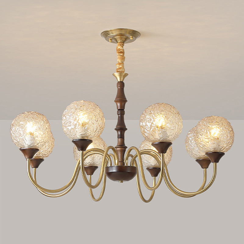 ثريا زجاجية خشبية معاصرة فاخرة من النحاس والزجاج، 3/6 مصابيح لغرفة المعيشة