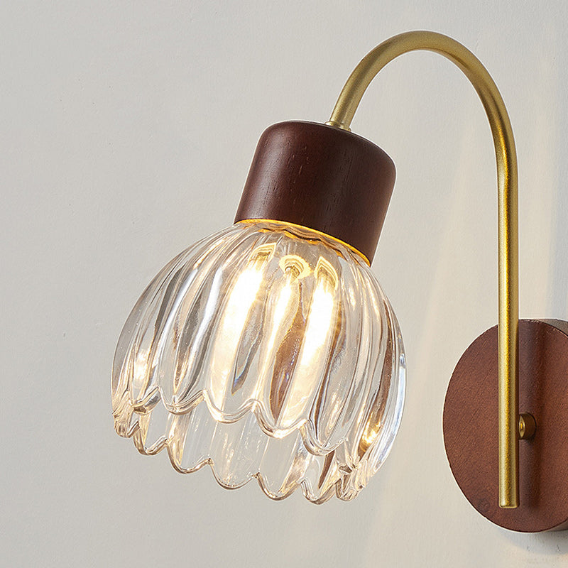 Traditional Vintage Drum Iron Wood Glass 1-Light Wall Sconce Lamp For Living Room