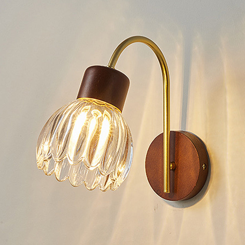 Traditional Vintage Drum Iron Wood Glass 1-Light Wall Sconce Lamp For Living Room