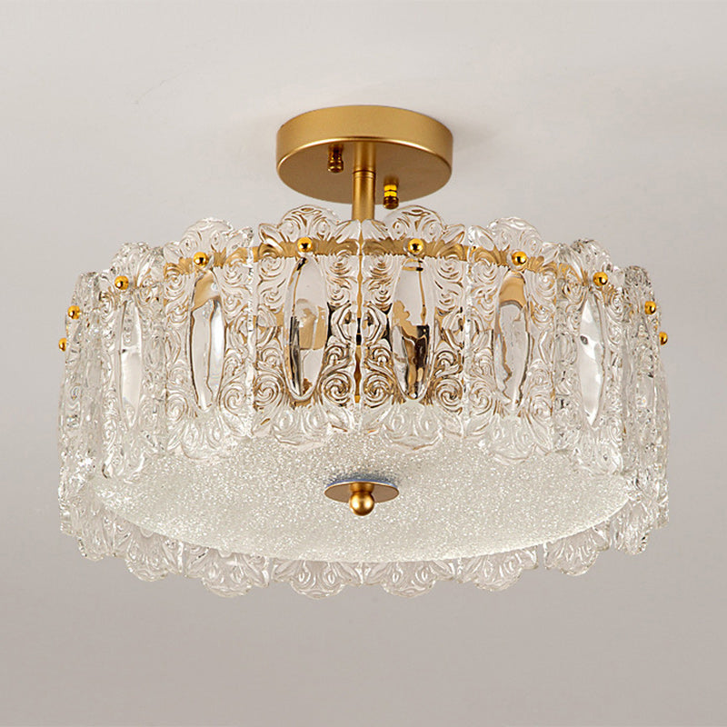 Traditional French Round Copper Glass 5/6/8-Light Semi-Flush Mount Ceiling Light For Living Room
