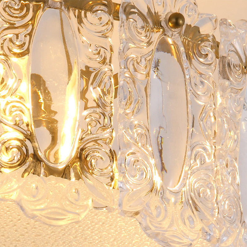 مصباح سقف دائري فرنسي تقليدي من النحاس والزجاج، 5/6/8 مصابيح، مثبت بشكل شبه مسطح لغرفة المعيشة