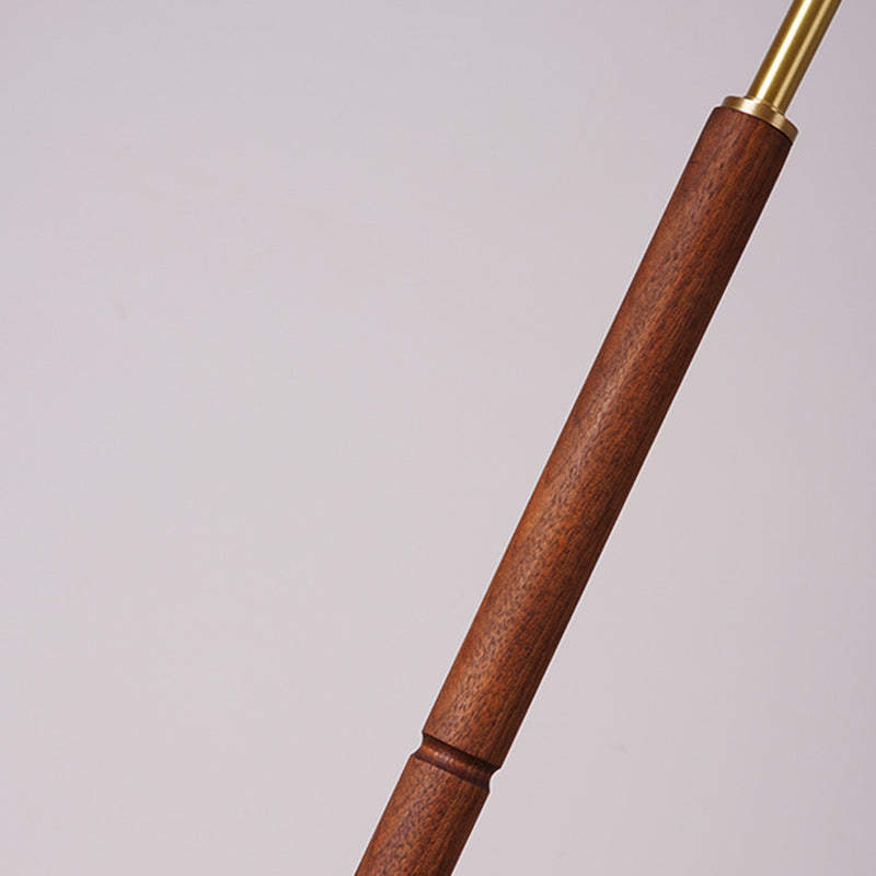 Contemporary Nordic Column Copper Wood Fabric 1-Light Standing Floor Lamp For Living Room