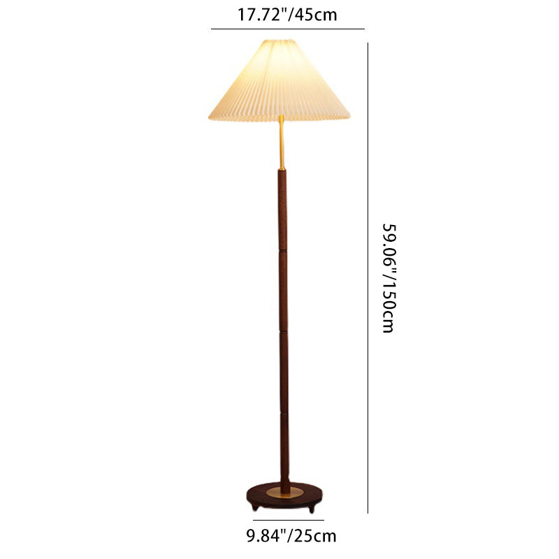 Contemporary Nordic Column Copper Wood Fabric 1-Light Standing Floor Lamp For Living Room