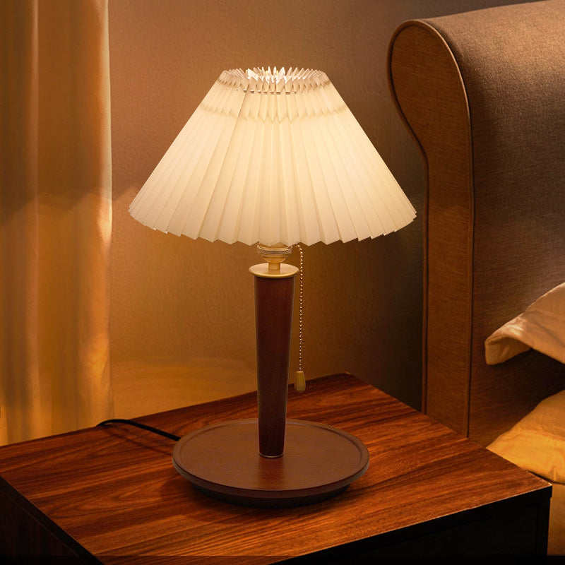 Traditional Vintage Dome Iron Wood Fabric 1-Light Table Lamp For Living Room