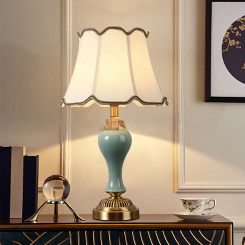 Traditional Vintage Drum Copper Ceramic Fabric 1-Light Table Lamp For Living Room