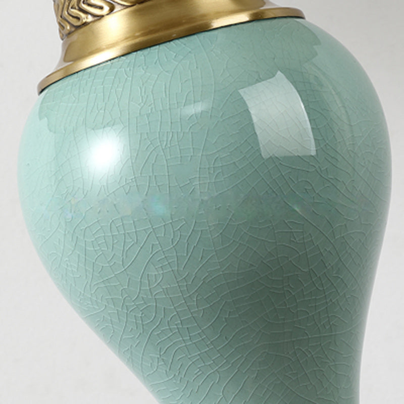 Traditional Vintage Drum Copper Ceramic Fabric 1-Light Table Lamp For Living Room