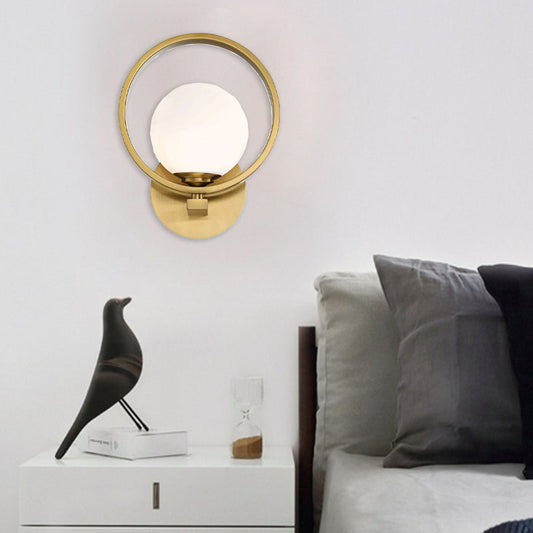 現代的なスカンジナビアのラウンド銅ガラス1ライト壁取り付け用燭台ランプリビングルーム用