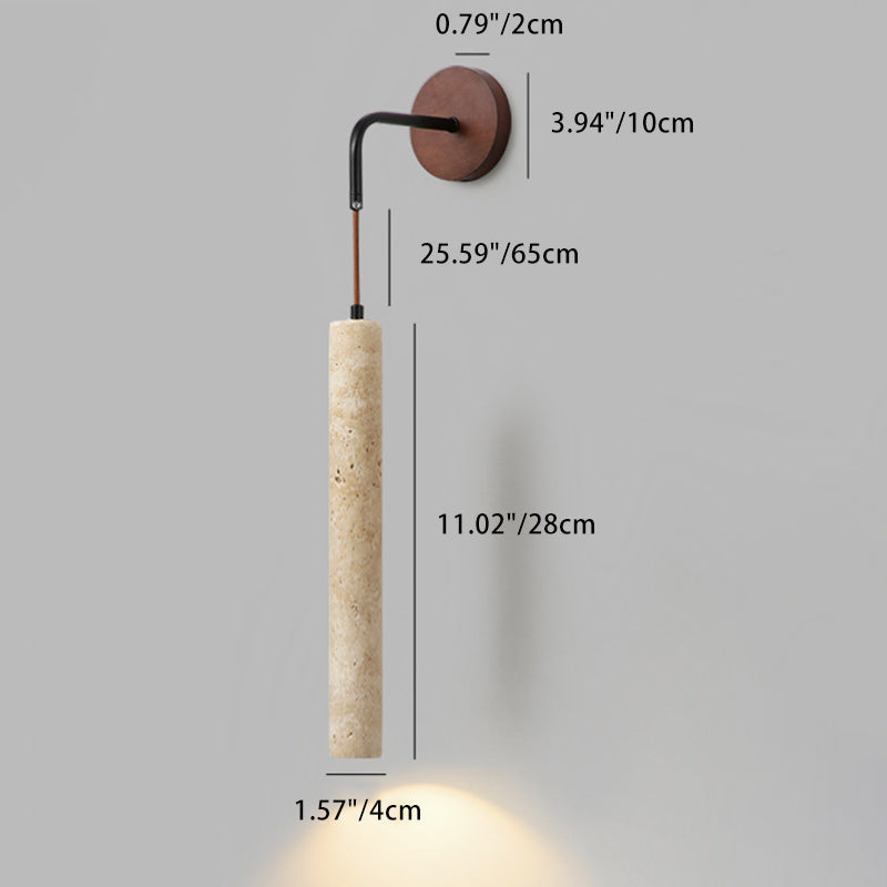 Traditional Japanese Column Wood Stone 1-Light Wall Sconce Lamp For Living Room
