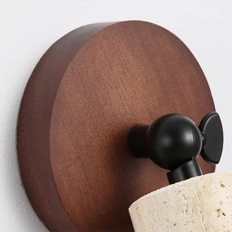 Traditional Japanese Column Wood Stone 1-Light Wall Sconce Lamp For Living Room