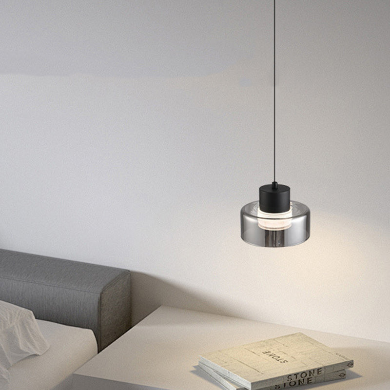 Modern Minimalist Round Iron Glass Acrylic LED Pendant Light For Living Room