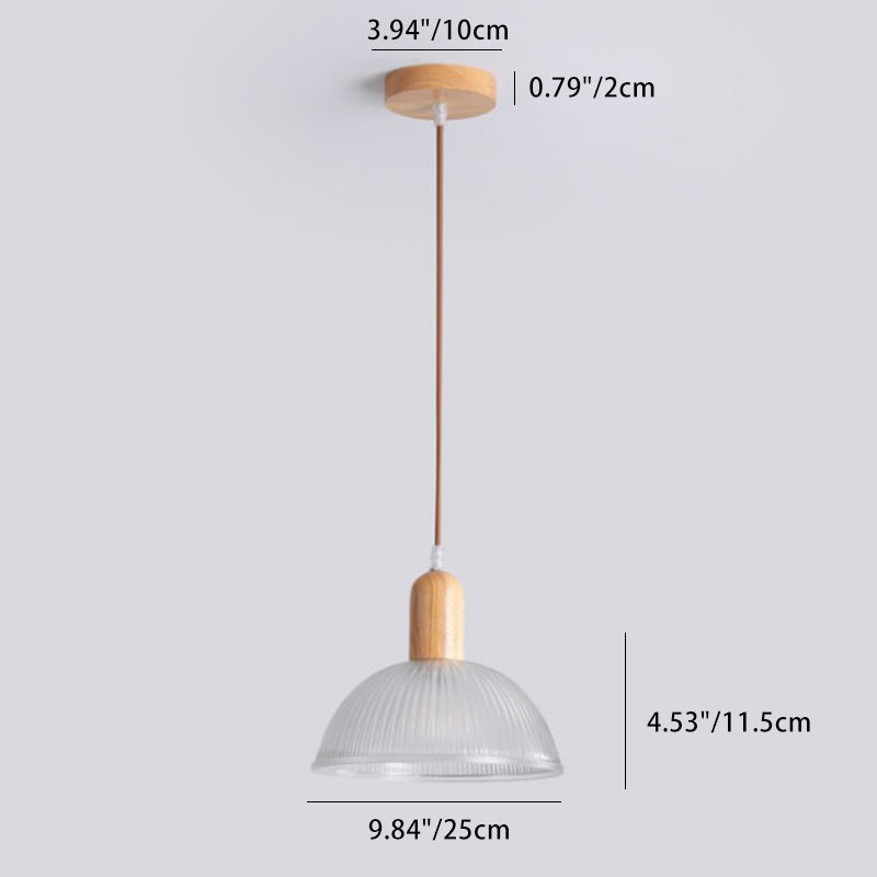 Contemporary Nordic Dome Wood Glass 1-Light Pendant Light For Living Room