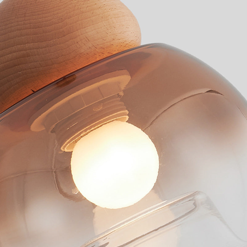 Contemporary Retro Oval Wood Glass 1-Light Pendant Light For Living Room