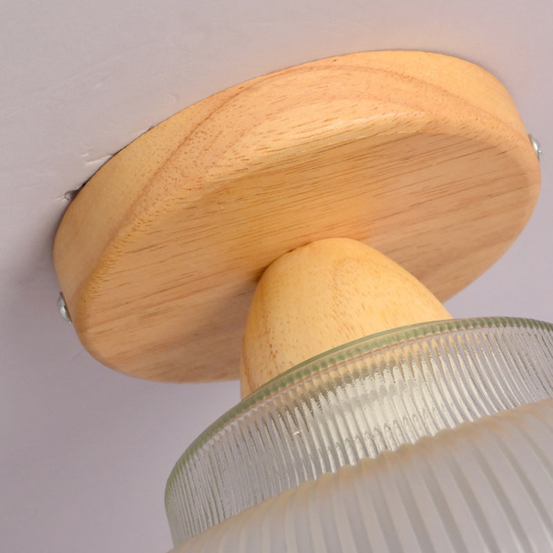 مصباح سقف معاصر بتصميم قبة نورديك من الخشب والحديد والزجاج، مزود بمصباح واحد، مثبت بشكل نصف مسطح، لغرفة المعيشة