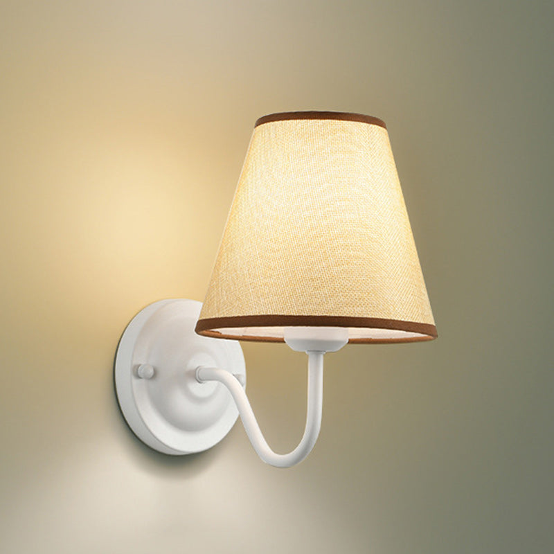 Traditional French Drum Iron Fabric Glass 1-Light Wall Sconce Lamp For Living Room
