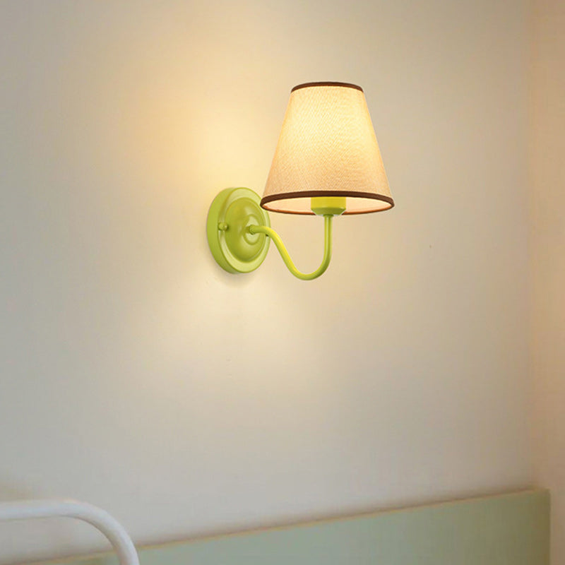 Traditional French Drum Iron Fabric Glass 1-Light Wall Sconce Lamp For Living Room