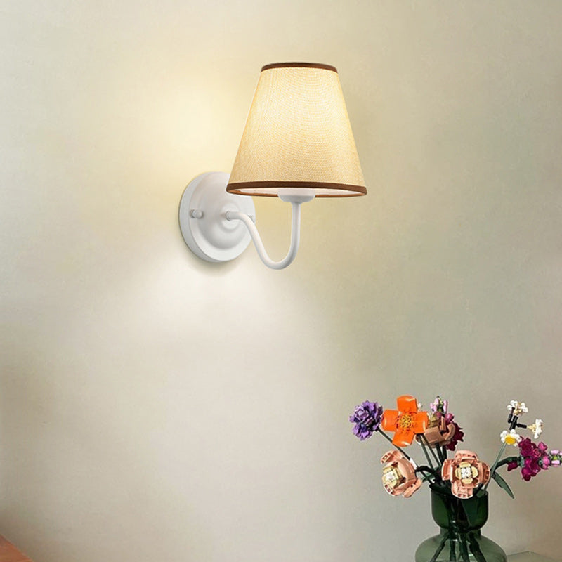 Traditional French Drum Iron Fabric Glass 1-Light Wall Sconce Lamp For Living Room