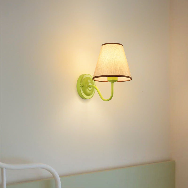 Traditional French Drum Iron Fabric Glass 1-Light Wall Sconce Lamp For Living Room