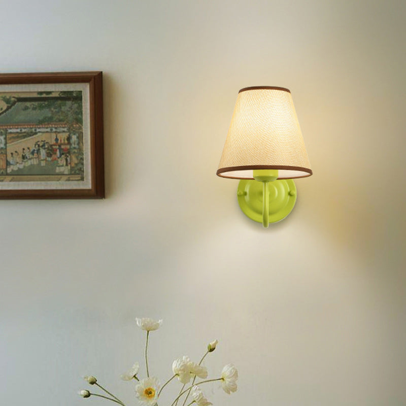 Traditional French Drum Iron Fabric Glass 1-Light Wall Sconce Lamp For Living Room