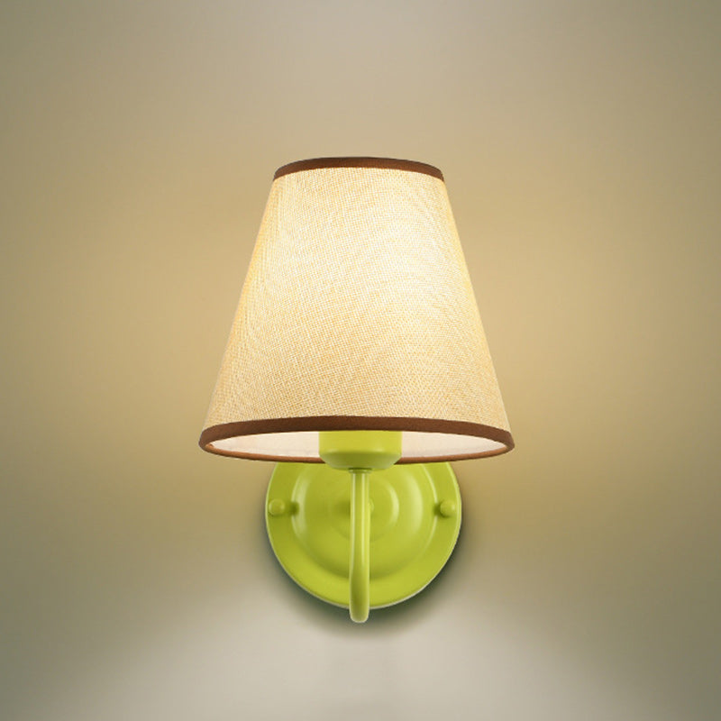 Traditional French Drum Iron Fabric Glass 1-Light Wall Sconce Lamp For Living Room