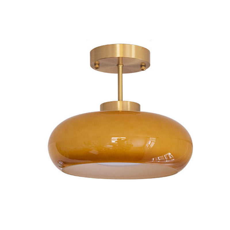 Traditional Vintage Round Iron Glass 1-Light Semi-Flush Mount Ceiling Light For Living Room