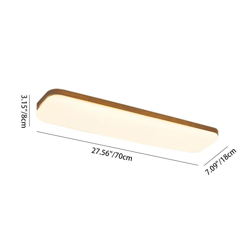 Traditional Chinese Rectangular Wood Acrylic LED Flush Mount Ceiling Light For Living Room