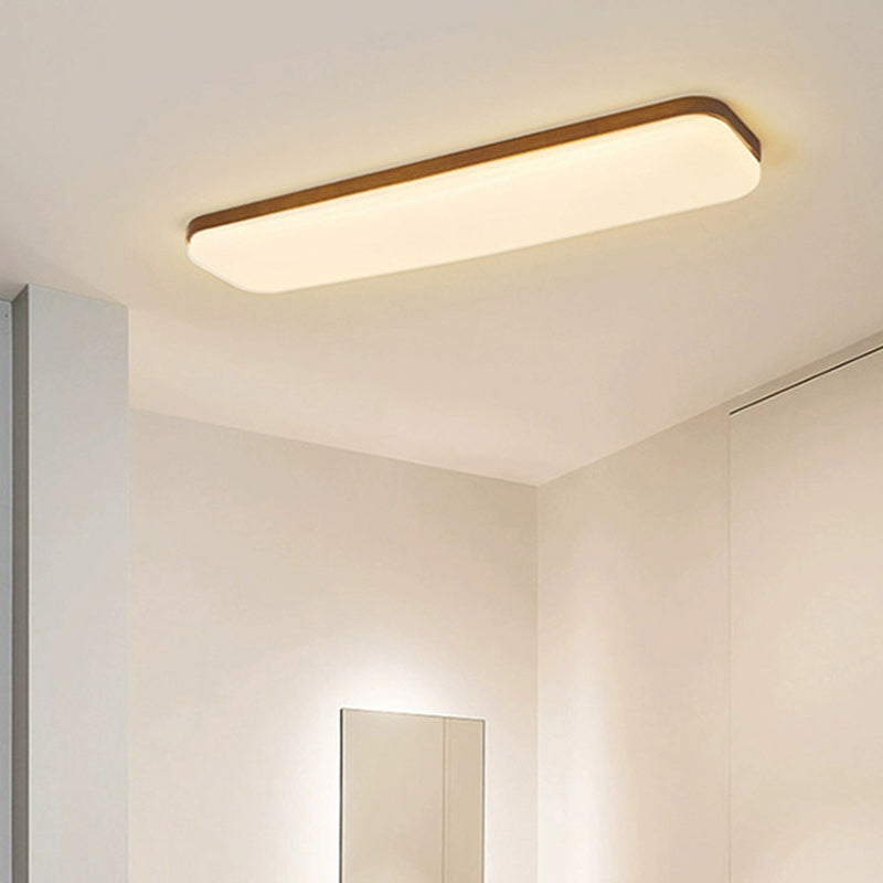 Traditional Chinese Rectangular Wood Acrylic LED Flush Mount Ceiling Light For Living Room