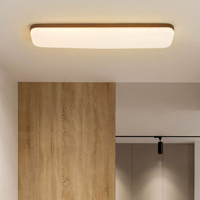 Traditional Chinese Rectangular Wood Acrylic LED Flush Mount Ceiling Light For Living Room