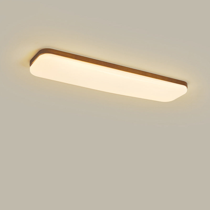 Traditional Chinese Rectangular Wood Acrylic LED Flush Mount Ceiling Light For Living Room