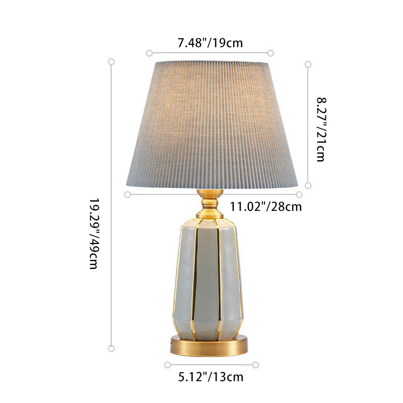 Traditional Vintage Drum Ceramic Fabric 1-Light Table Lamp For Living Room