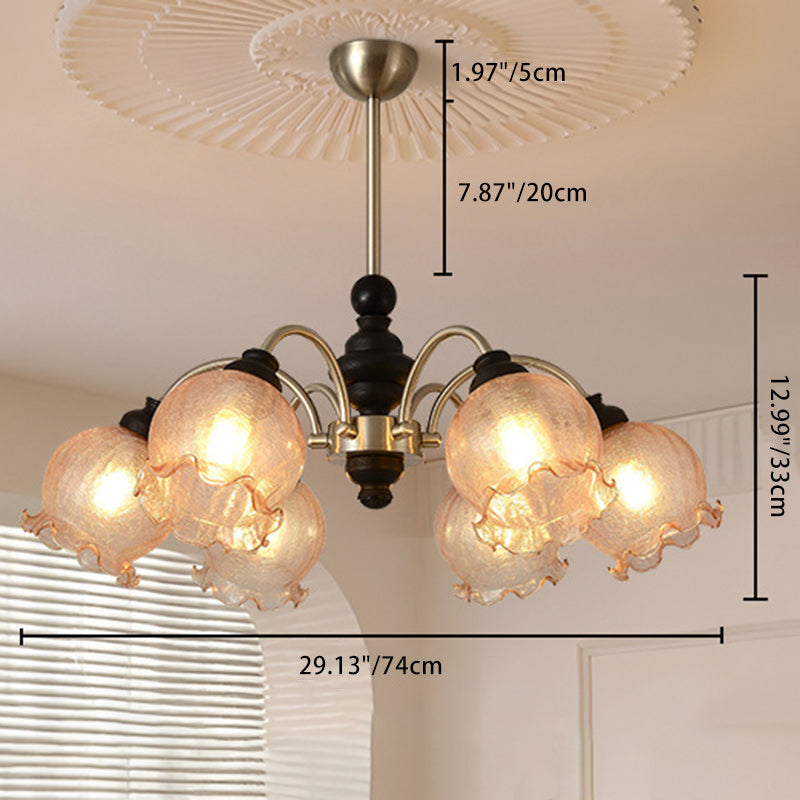 Traditional Vintage Flower Wood Iron Glass 6/8-Light Chandelier For Living Room