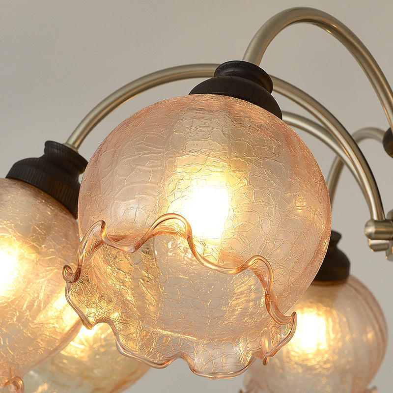 Traditional Vintage Flower Wood Iron Glass 6/8-Light Chandelier For Living Room