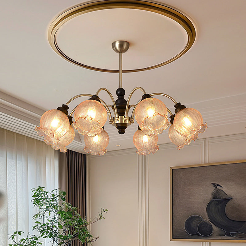 Traditional Vintage Flower Wood Iron Glass 6/8-Light Chandelier For Living Room