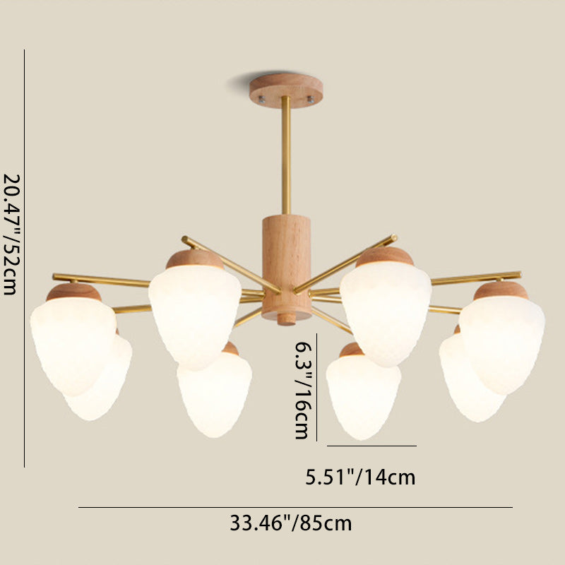 Traditional Japanese Oval Wood Iron Plastic 5/8-Light Chandelier For Living Room