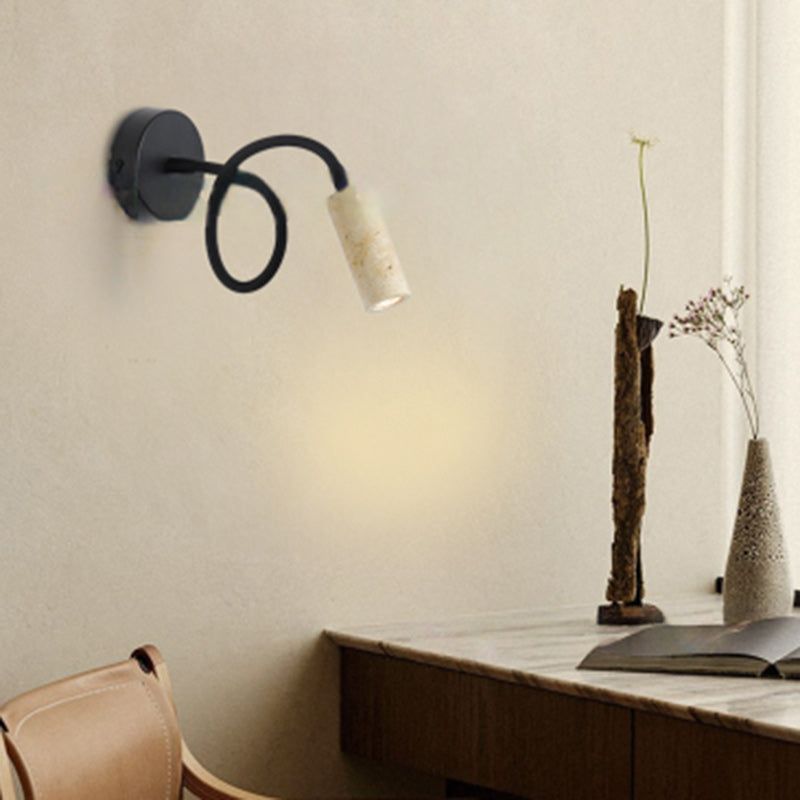 Traditional Japanese Column Iron Stone 1-Light Wall Sconce Lamp For Living Room