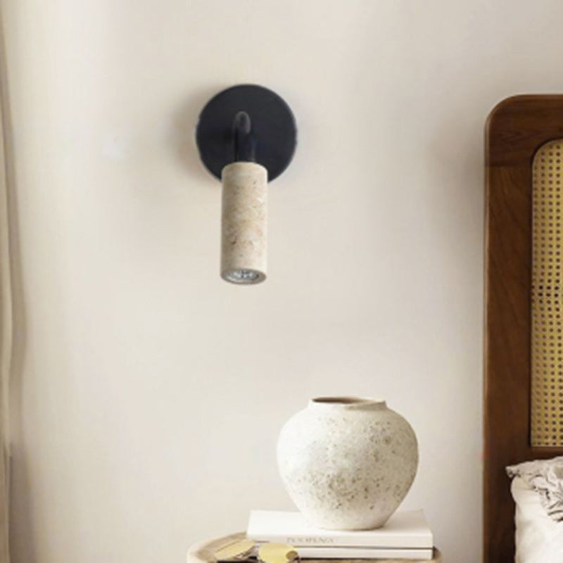 Traditional Japanese Column Iron Stone 1-Light Wall Sconce Lamp For Living Room