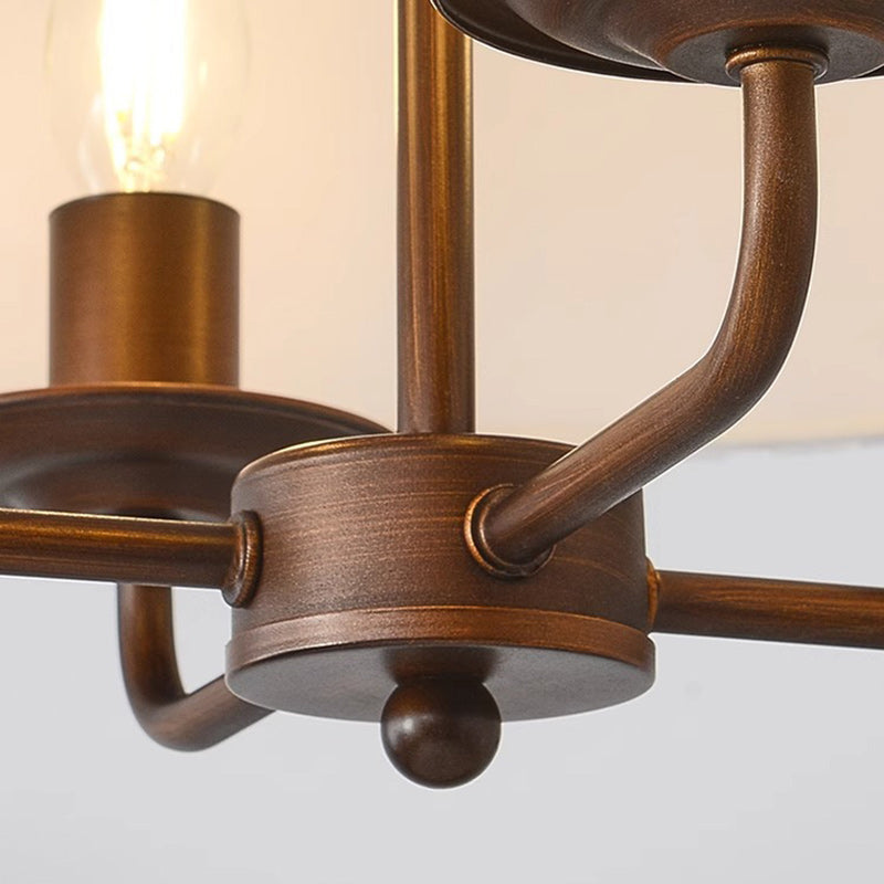 Traditional Vintage Drum Iron Fabric 4-Light Chandeliers For Living Room