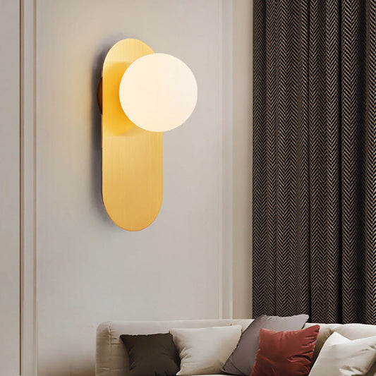 Contemporary Scandinavian Oval Iron Glass 1-Light Wall Sconce Lamp For Living Room